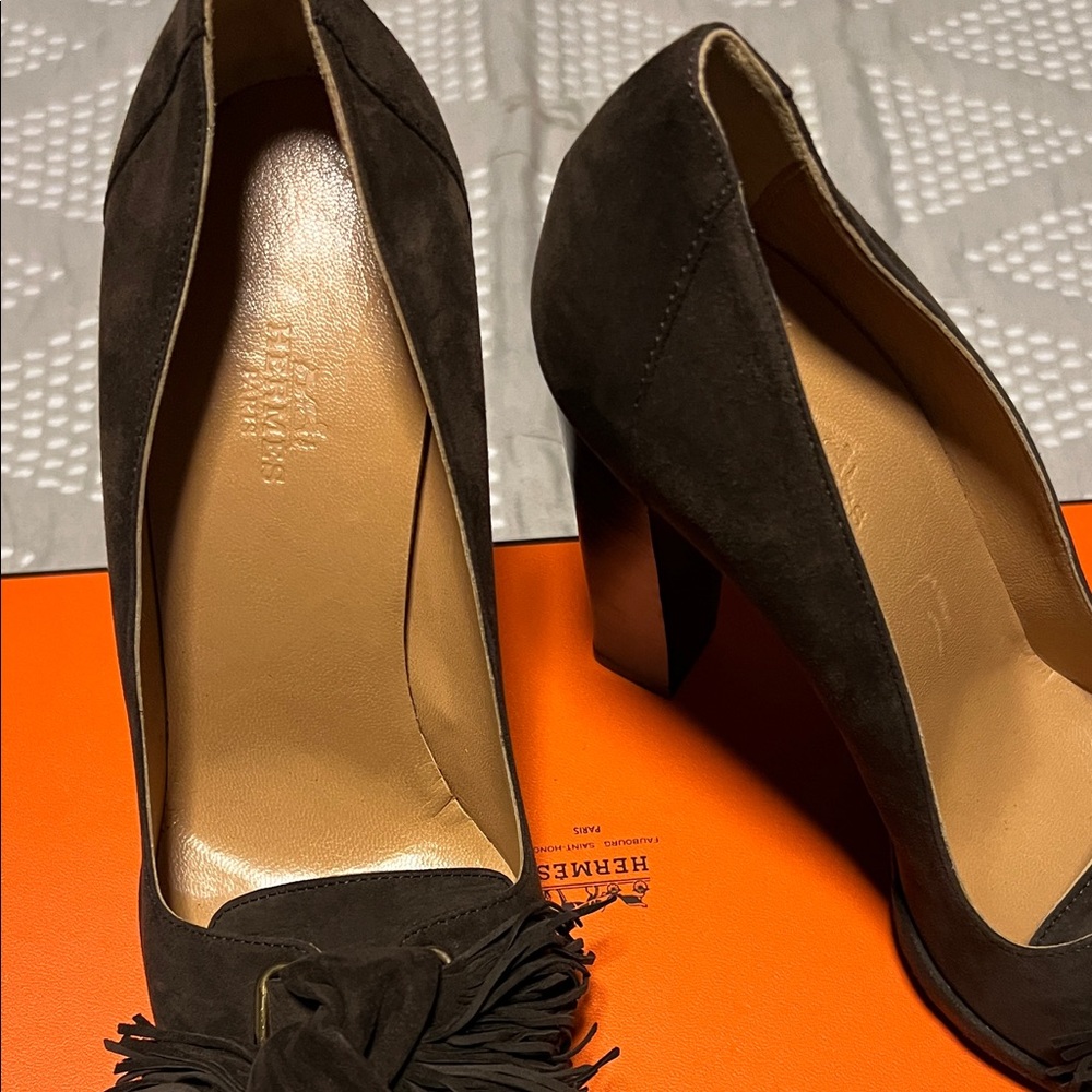 Hermes Dark Brown Heels with Tassel Accent Never Worn!! - Picture 14 of 16